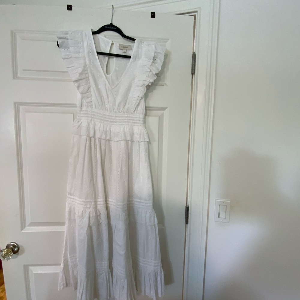 Cleobella White Ruffled V-Neck Maxi Dress